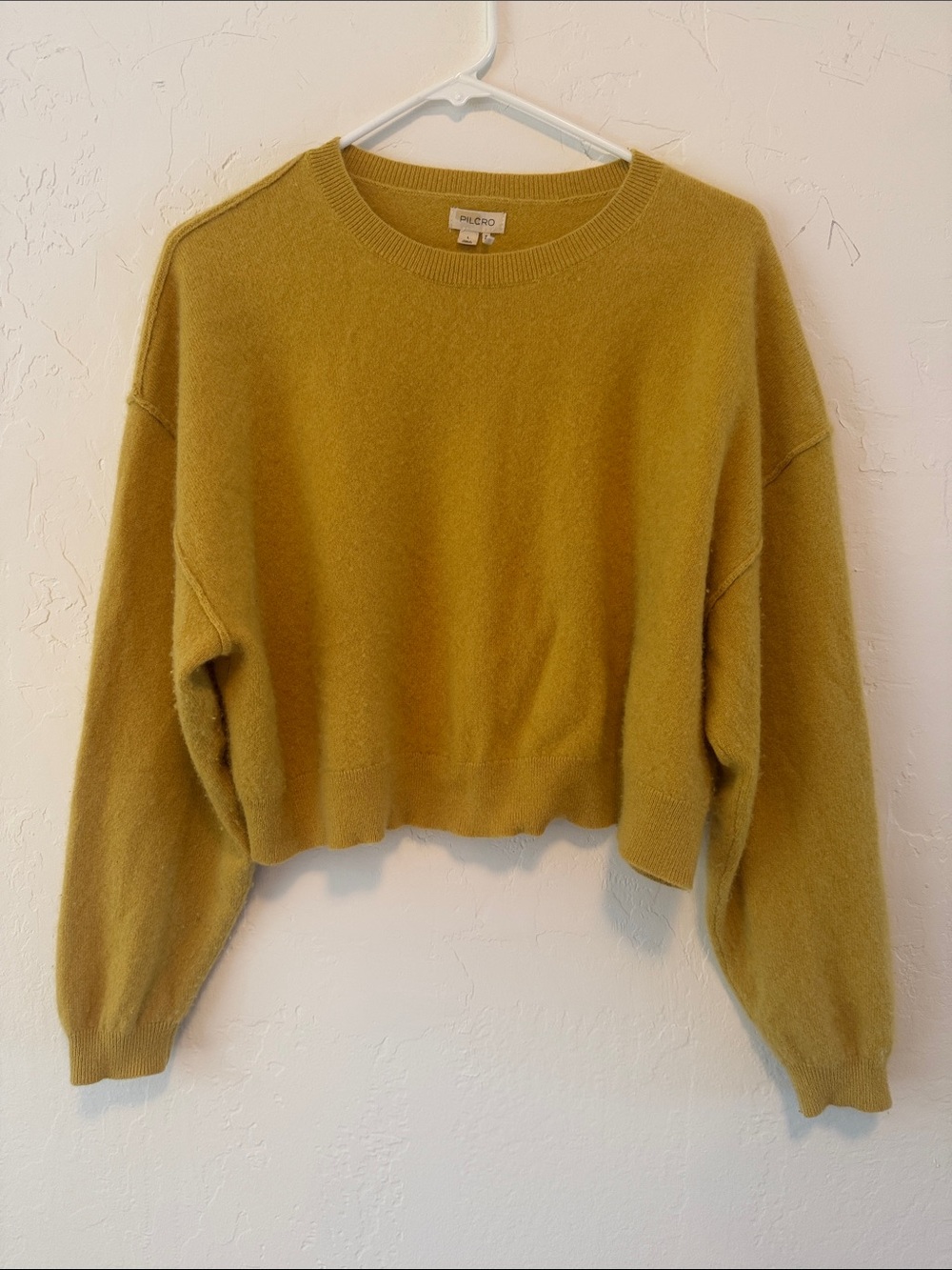Pilcro 100% Cashmere Cropped Crewneck Sweater in Mustard Yellow